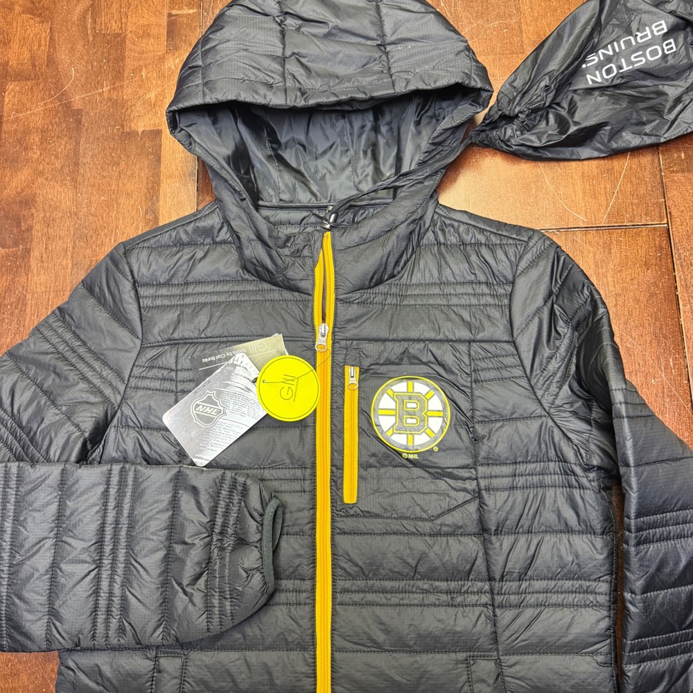 Boston Bruins NHL Sports by Carl Banks Puffer Hooded Jacket‎ Men's Size M Black